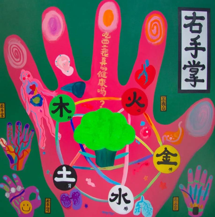 《⼿相（右⼿掌）》，120cm×120cm，布⾯丙烯，2018.jpg