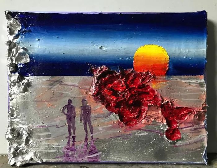 林枞，落日1，35x45cm，布面油画，喷漆、塑形材料，2020.jpg